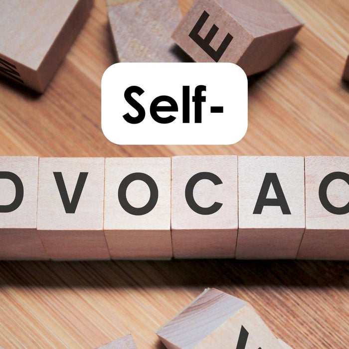 Letter blocks spelling out advocacy; with self added on top