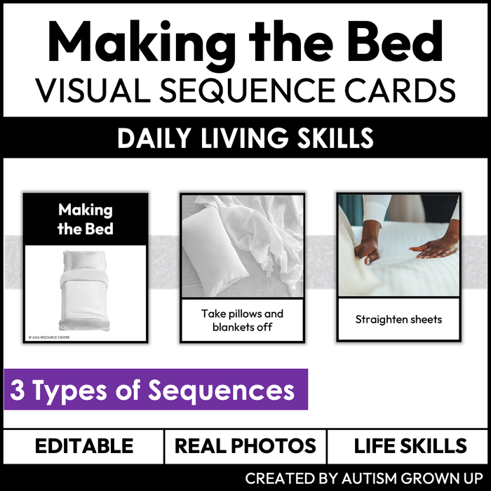 Making the Bed Visual Sequence Cards | Life Skills | Editable