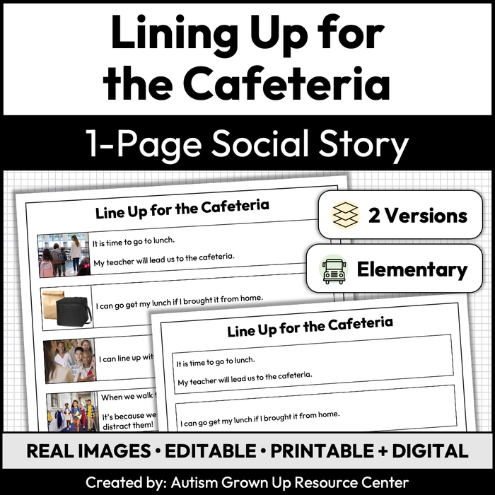 Lining Up for the Cafeteria | One-Page Social Story | Elementary