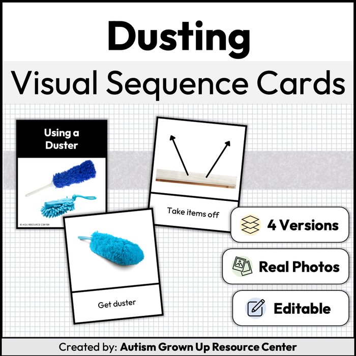 Dusting Visual Sequence Cards | Life Skills | Editable