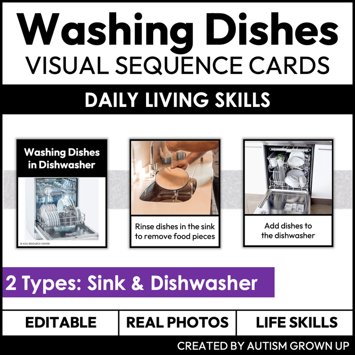 Washing Dishes Visual Sequence Cards | Life Skills | Editable