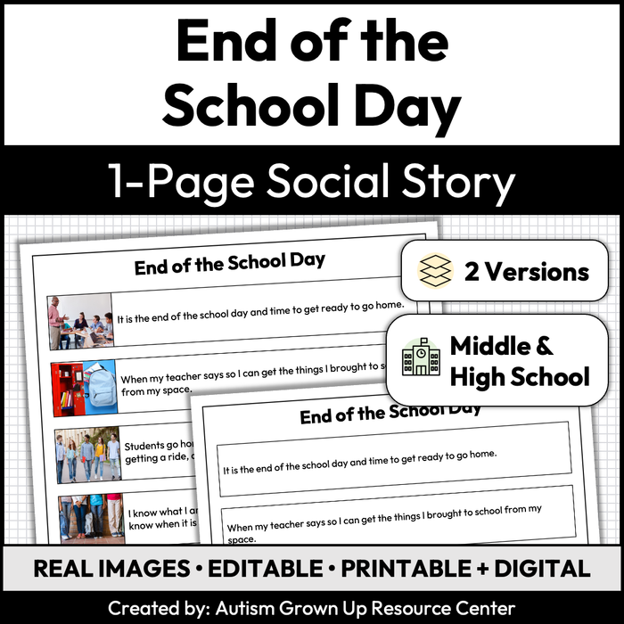 End of the School Day | One-Page Social Story | Middle and High School