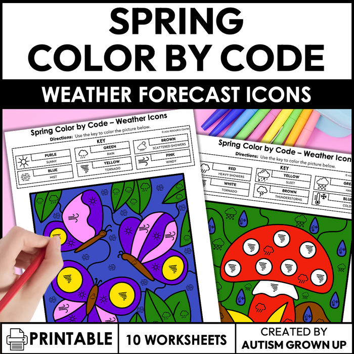 Spring Color By Code | Weather Forecast Icons | Special Education