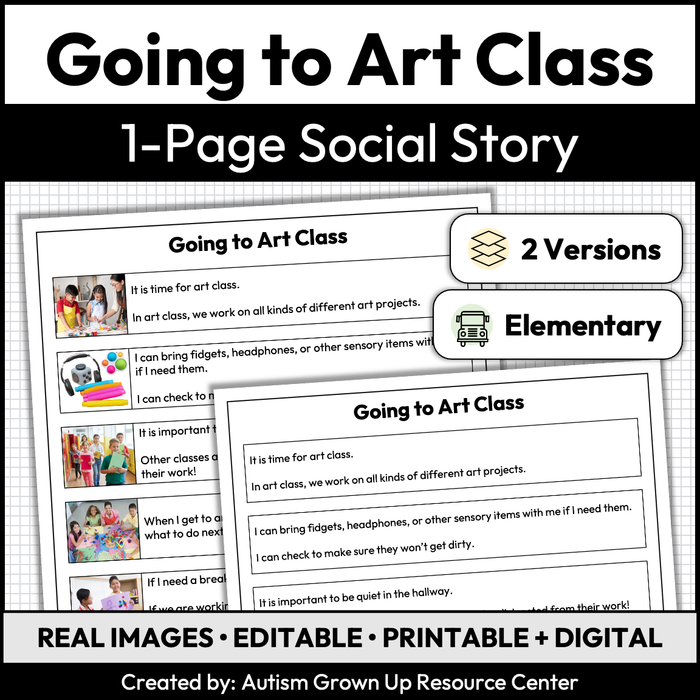 Going to Art Class | 1-Page Social Story | Elementary