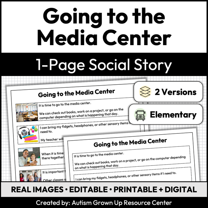 Going to the Media Center | 1-Page Social Story | Elementary