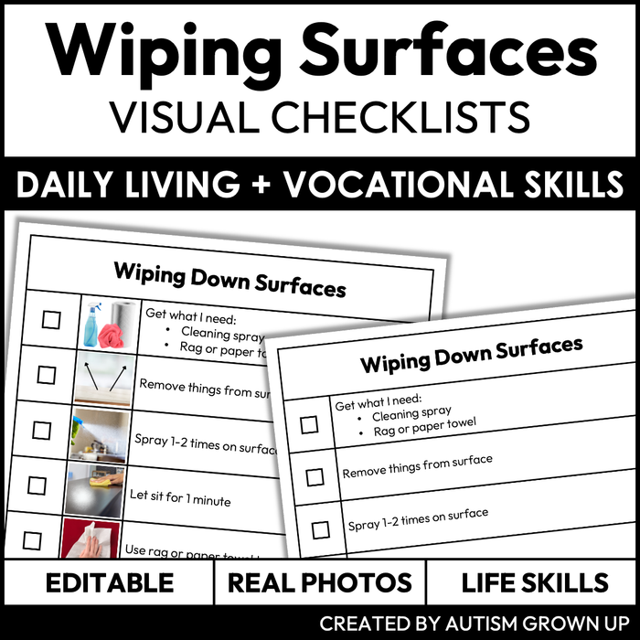 Wiping Down Surfaces Checklists | Life Skills + Job Skills | Editable