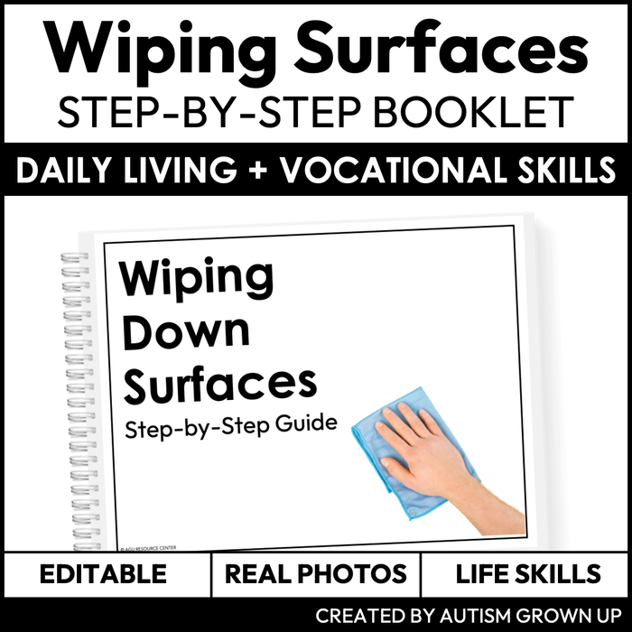 Wiping Surfaces Step-By-Step Booklet | Life Skills + Job Skills | Editable