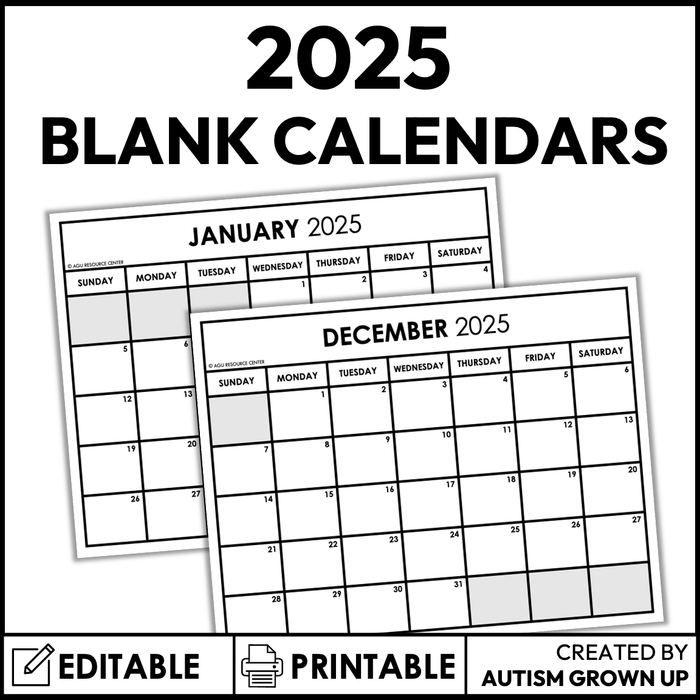 2025 Monthly Calendars | Print + Editable