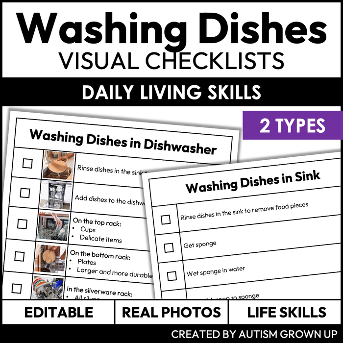 Washing Dishes Checklists | Life Skills | Editable