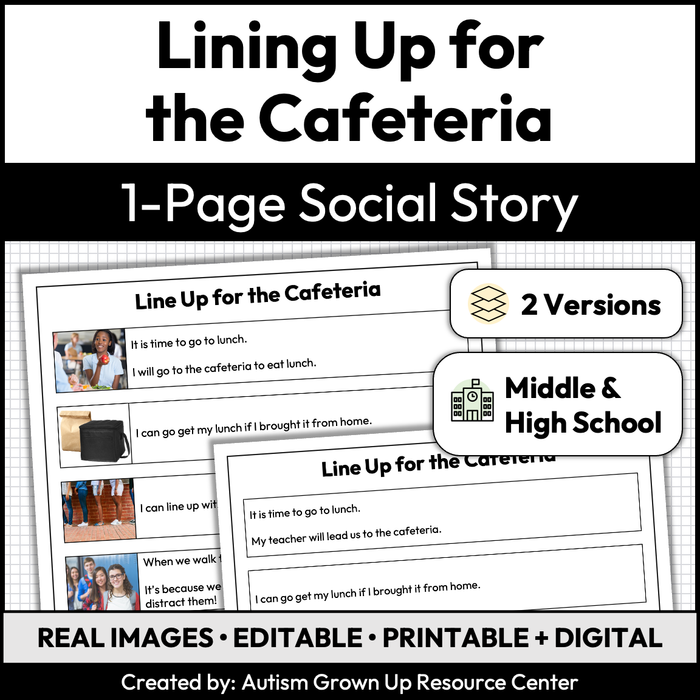 Lining Up for the Cafeteria | One-Page Social Story | Middle and High School