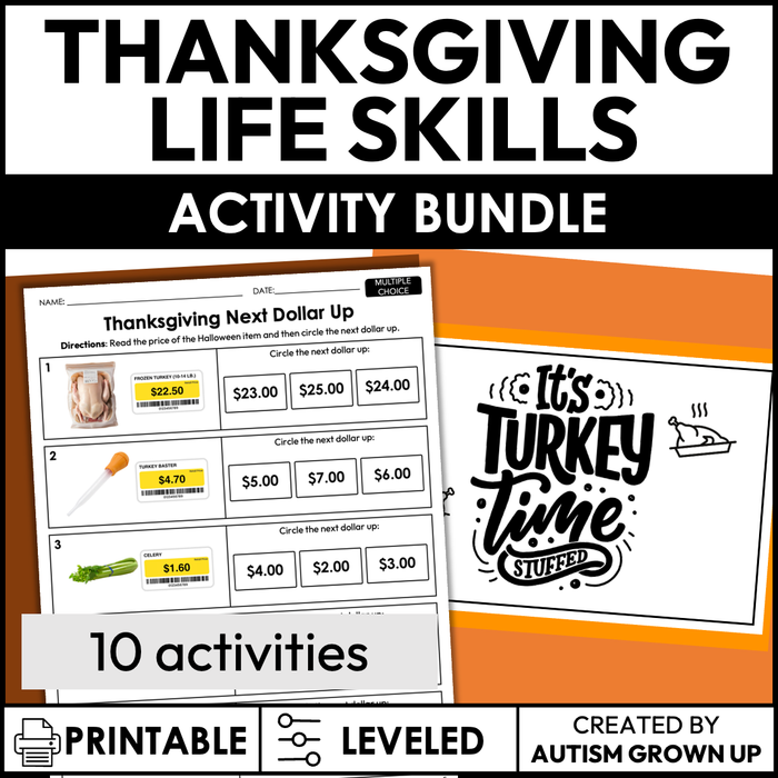 Thanksgiving Life Skills Activities for Special Education Bundle