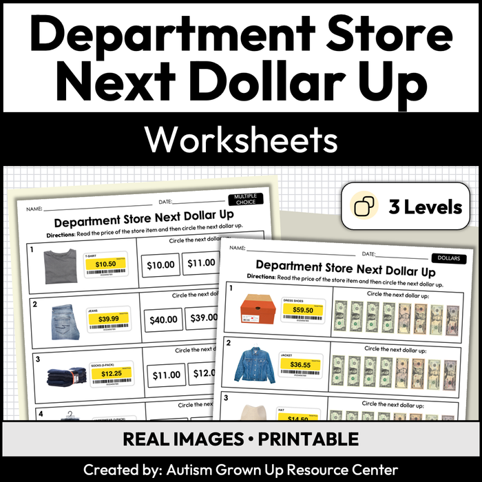 Department Store Next Dollar Up | Life Skills Worksheets