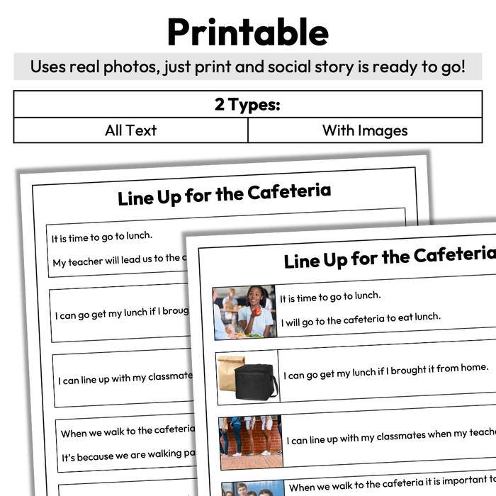 Lining Up for the Cafeteria | One-Page Social Story | Middle and High School