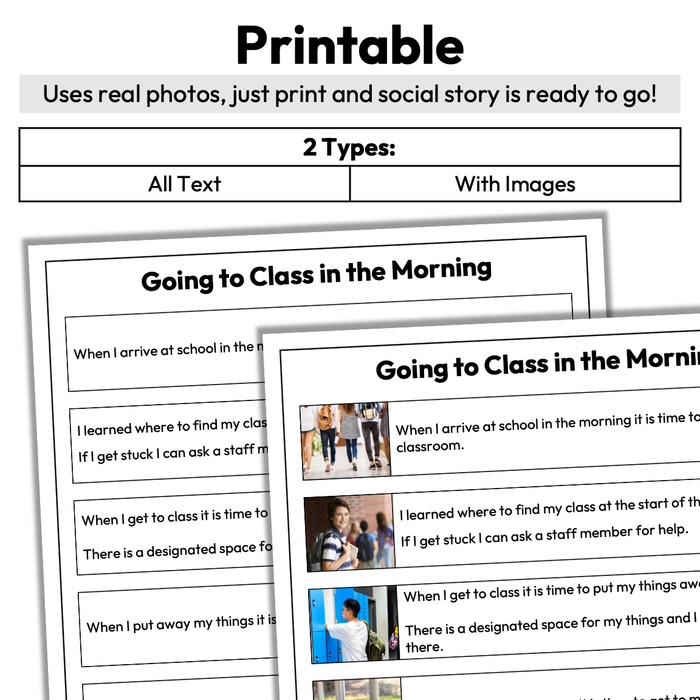 Going to Class in the Morning | One-Page Social Story | Middle and High School