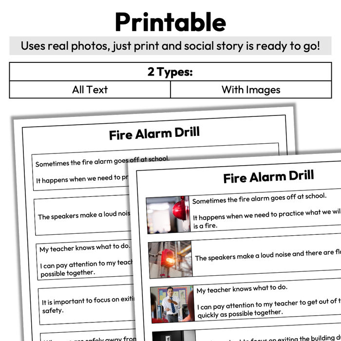 Fire Drill | One-Page Social Story | Middle and High School