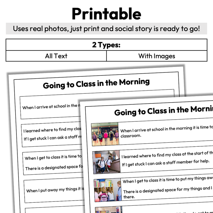 Going to Class in the Morning | One-Page Social Story | Elementary