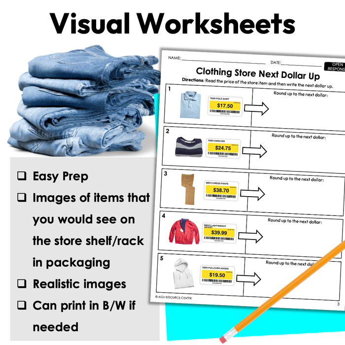 Clothing Store Next Dollar Up | Life Skills Worksheets