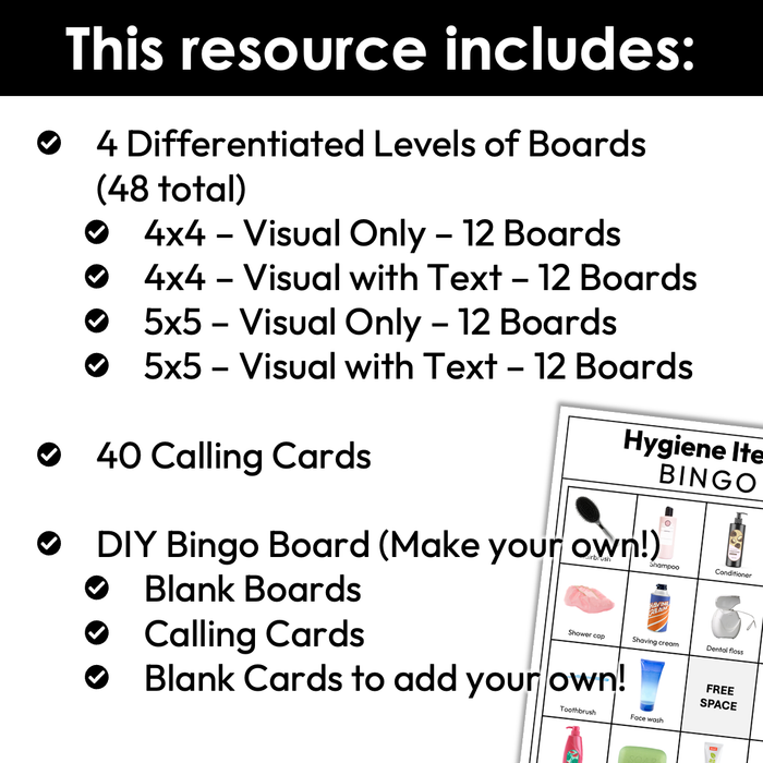 Hygiene Items Bingo | Life Skills and Special Education Activities