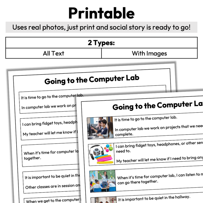 Going to the Computer Lab | 1-Page Social Story | Elementary