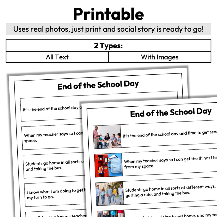 End of the School Day | One-Page Social Story | Middle and High School