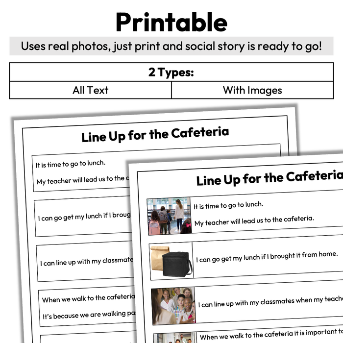 Lining Up for the Cafeteria | One-Page Social Story | Elementary