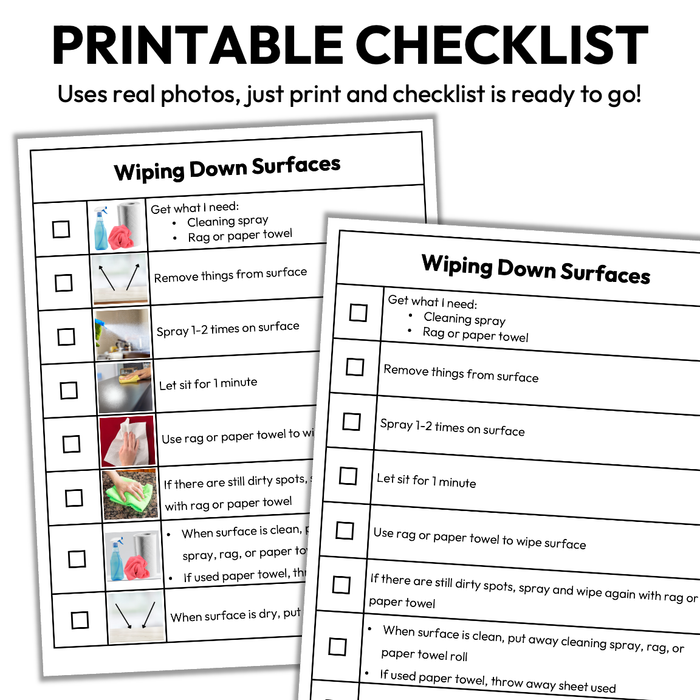 Wiping Down Surfaces Checklists | Life Skills + Job Skills | Editable