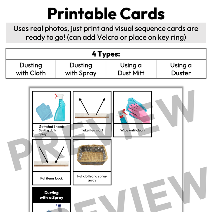 Dusting Visual Sequence Cards | Life Skills | Editable