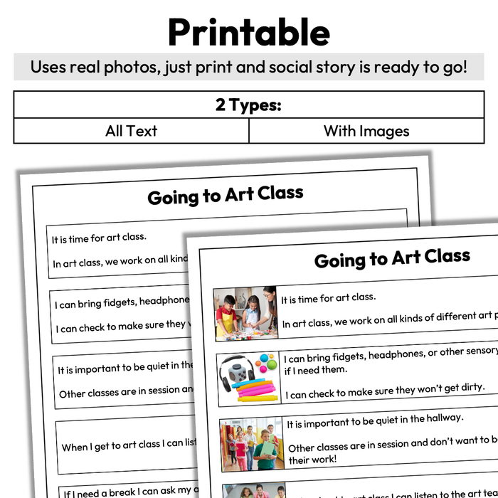 Going to Art Class | 1-Page Social Story | Elementary