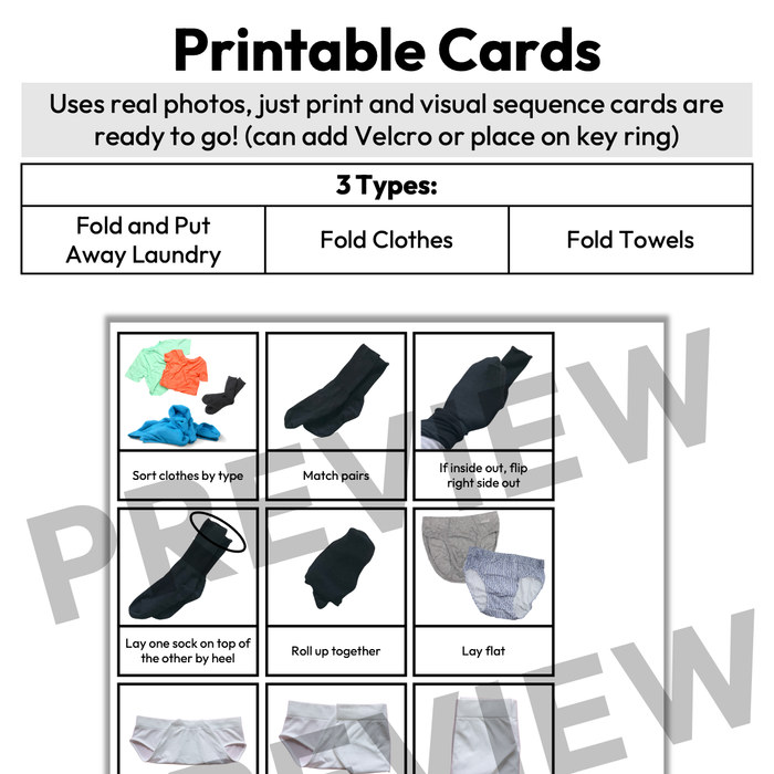 Fold and Put Away Laundry Visual Sequence Cards | Life Skills | Editable