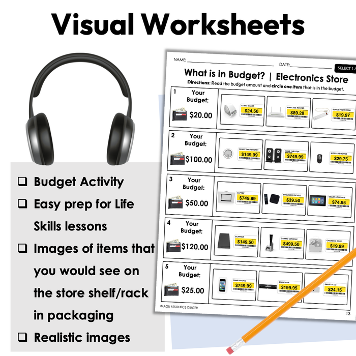 Electronics Store Budget | Life Skills Worksheets for Special Education