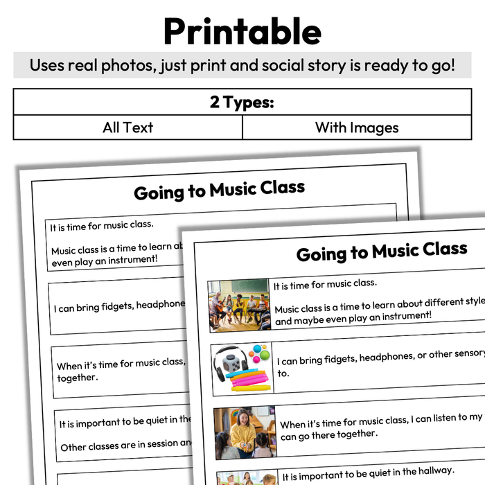 Going to Music Class | 1-Page Social Story | Elementary