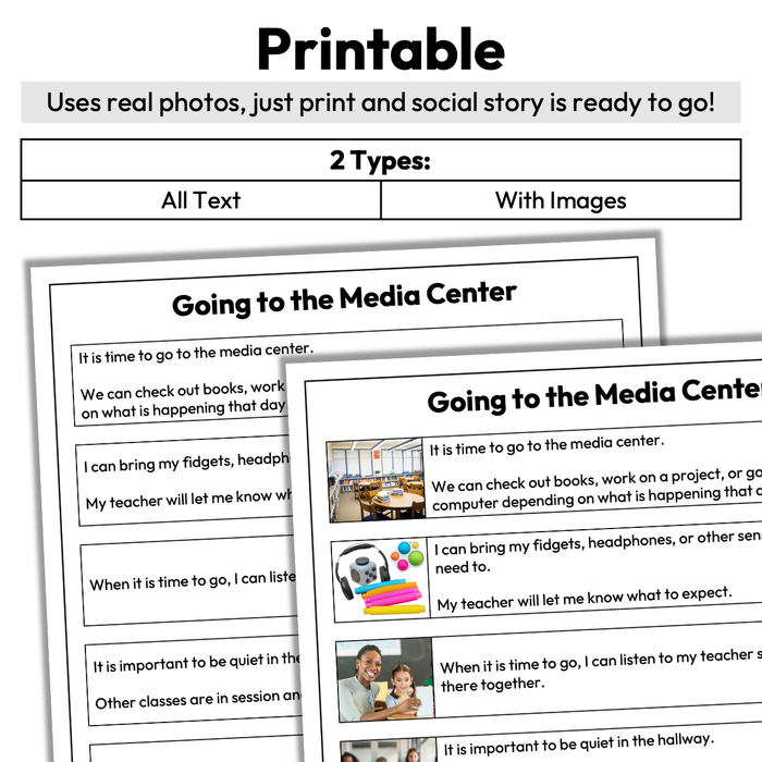 Going to the Media Center | 1-Page Social Story | Elementary