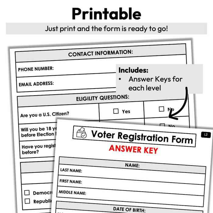 Voter Registration Forms | Filling Out Forms | Print + Digital Practice