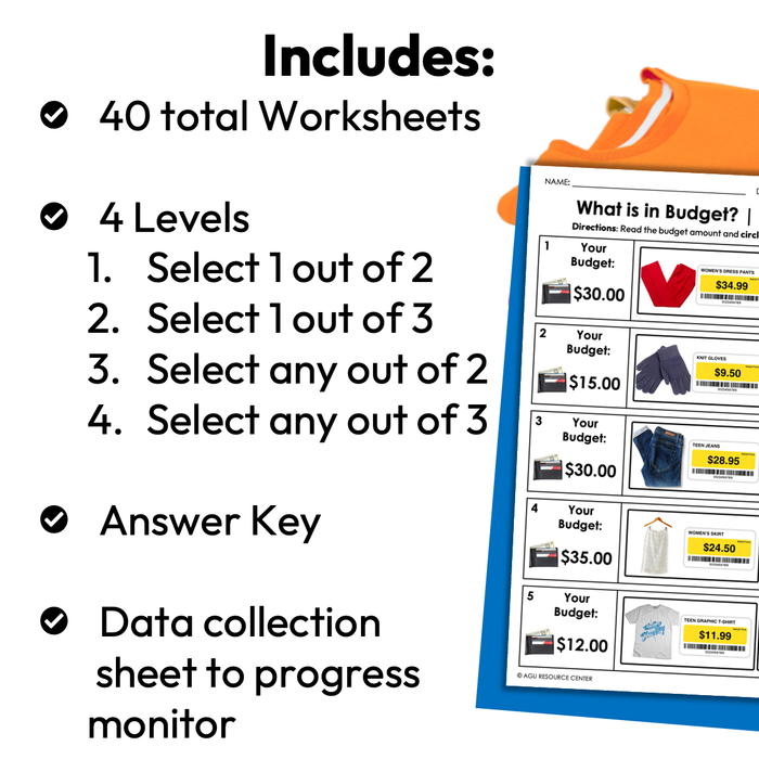 Clothing Store Budget | Life Skills Worksheets for Special Education