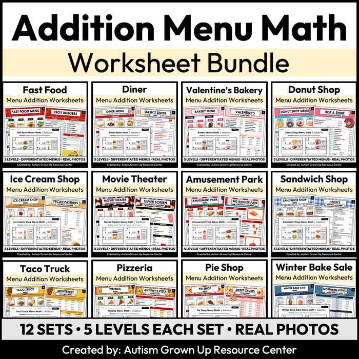 Menu Math Addition Bundle