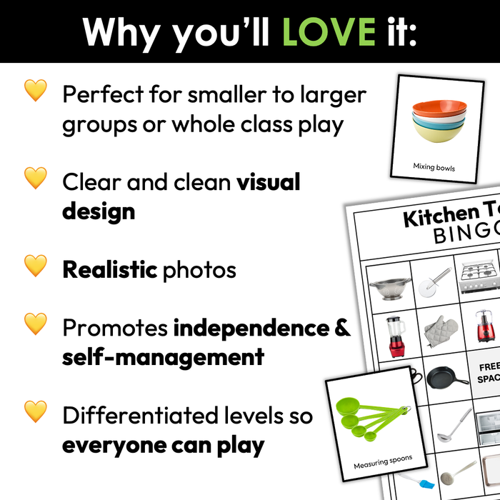 Kitchen Supplies Bingo | Life Skills and Special Education Activities