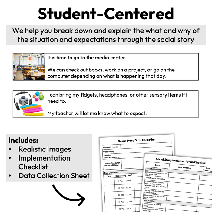 Going to the Media Center | 1-Page Social Story | Elementary