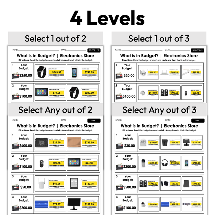 Electronics Store Budget | Life Skills Worksheets for Special Education