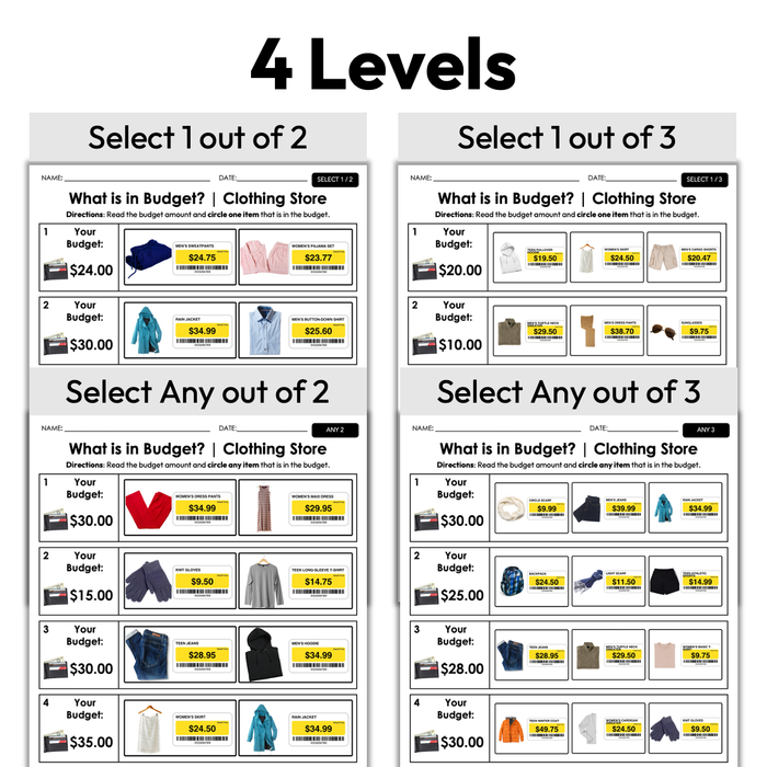 Clothing Store Budget | Life Skills Worksheets for Special Education