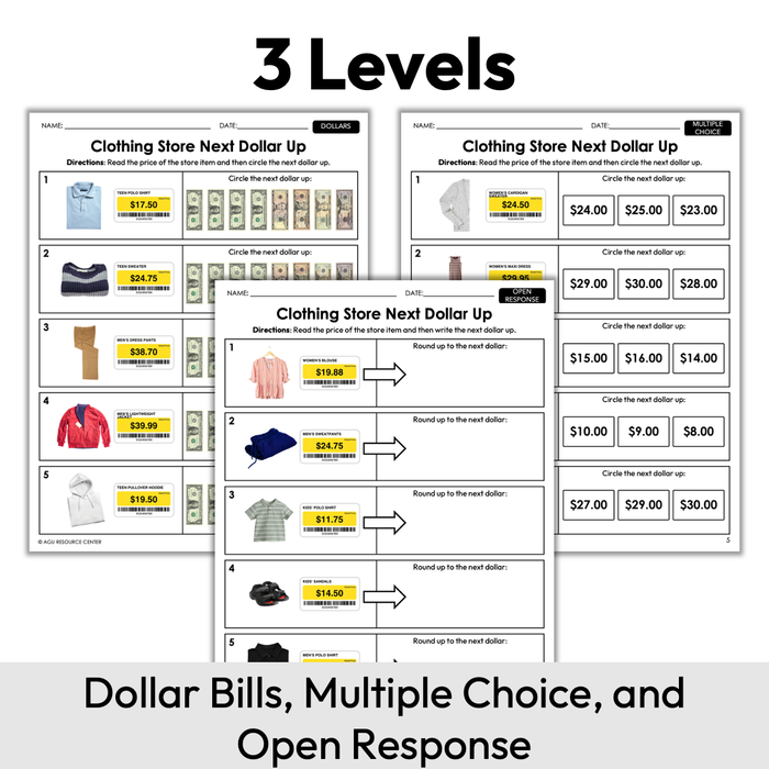 Clothing Store Next Dollar Up | Life Skills Worksheets