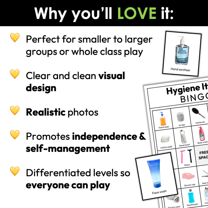 Hygiene Items Bingo | Life Skills and Special Education Activities