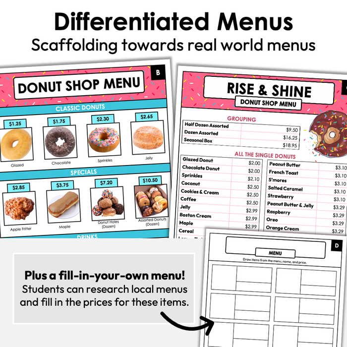 Menu Math Addition Bundle