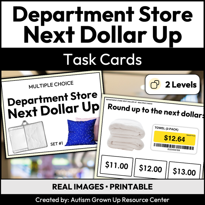 Department Store Next Dollar Up Task Cards for Special Education