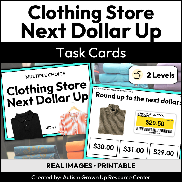 Clothing Store Next Dollar Up Task Cards for Special Education