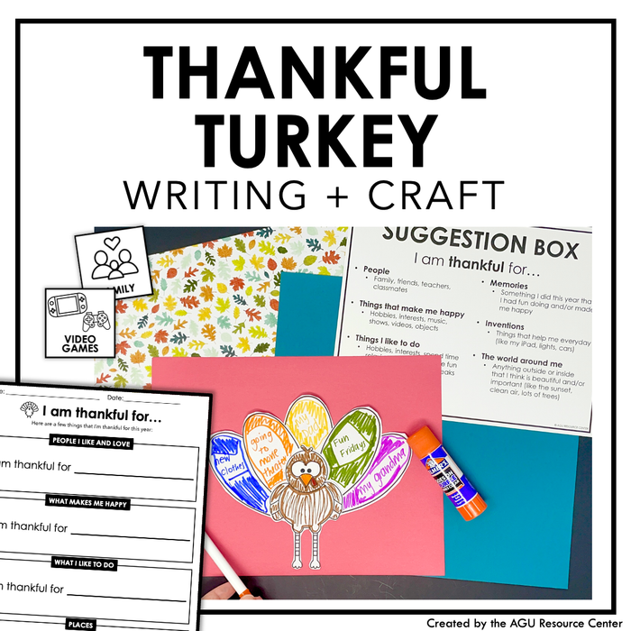 Thankful Turkey Craft | Differentiated Writing Levels | Digital + Printable