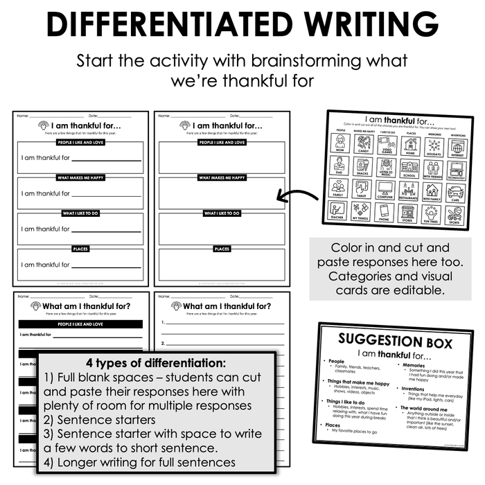 Thankful Turkey Craft | Differentiated Writing Levels | Digital + Printable