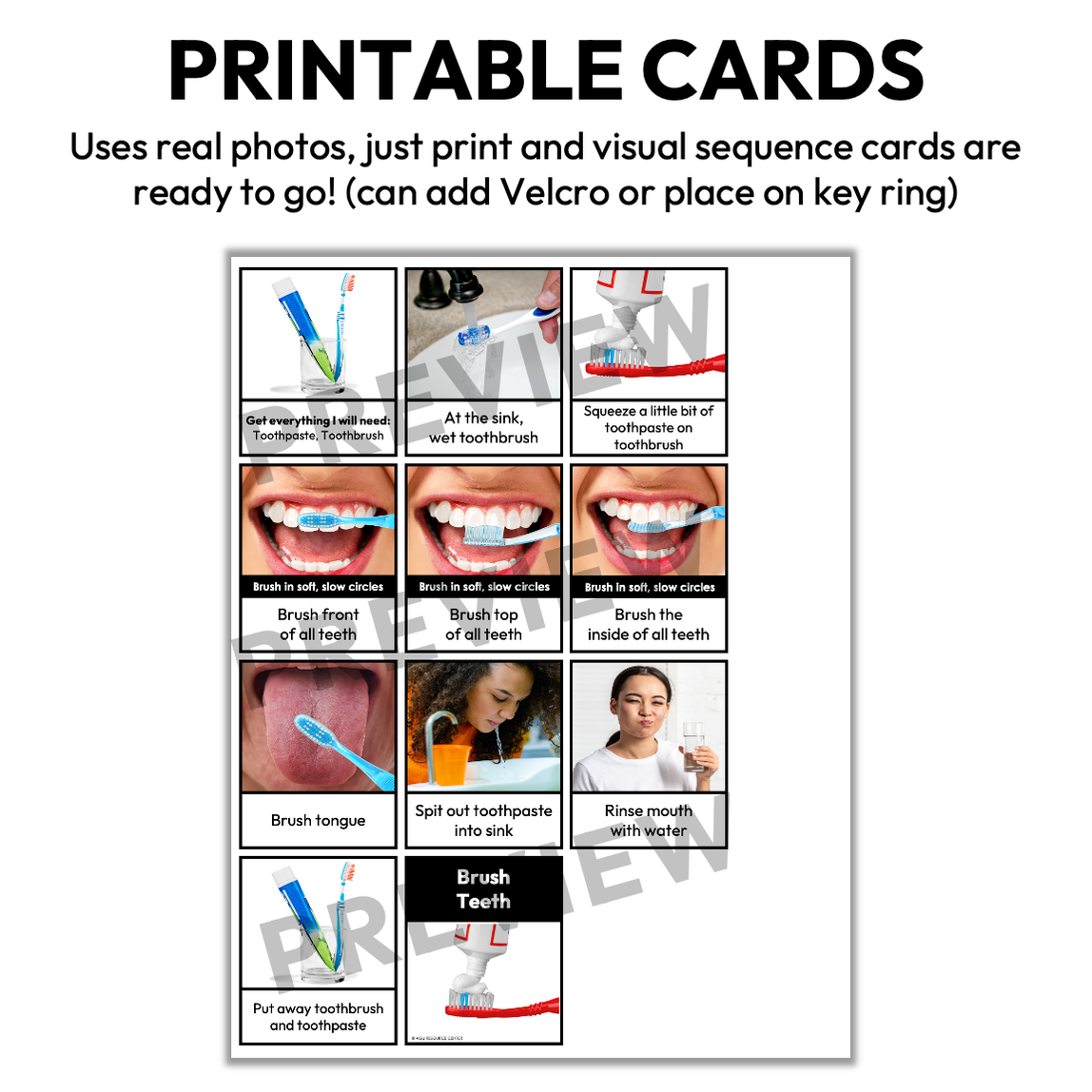 Brushing Teeth Visual Sequence Cards — Autism Grown Up